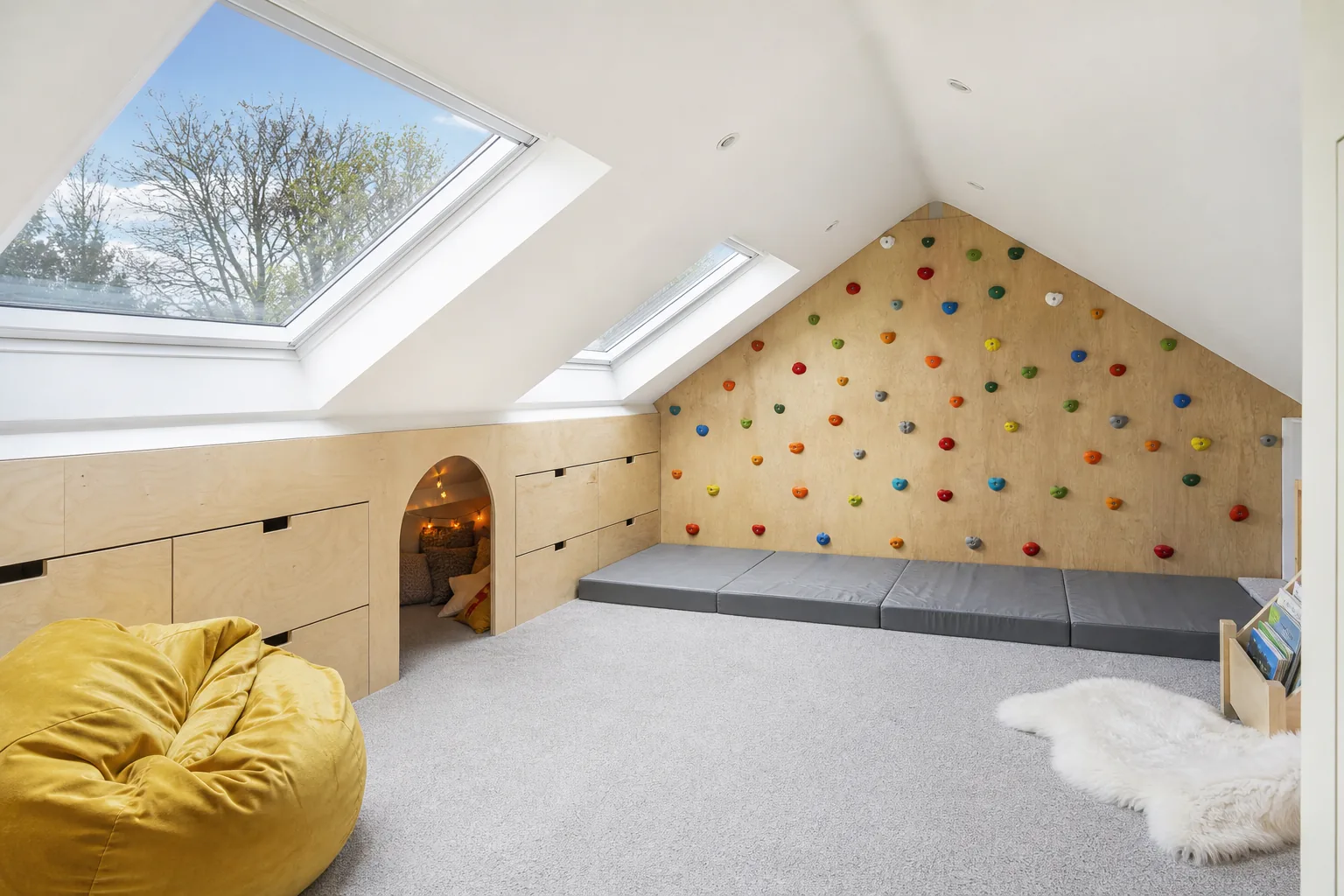 Attic Playroom with a Hidden Den and Climbing Wall, Kenilworth, Warwickshire