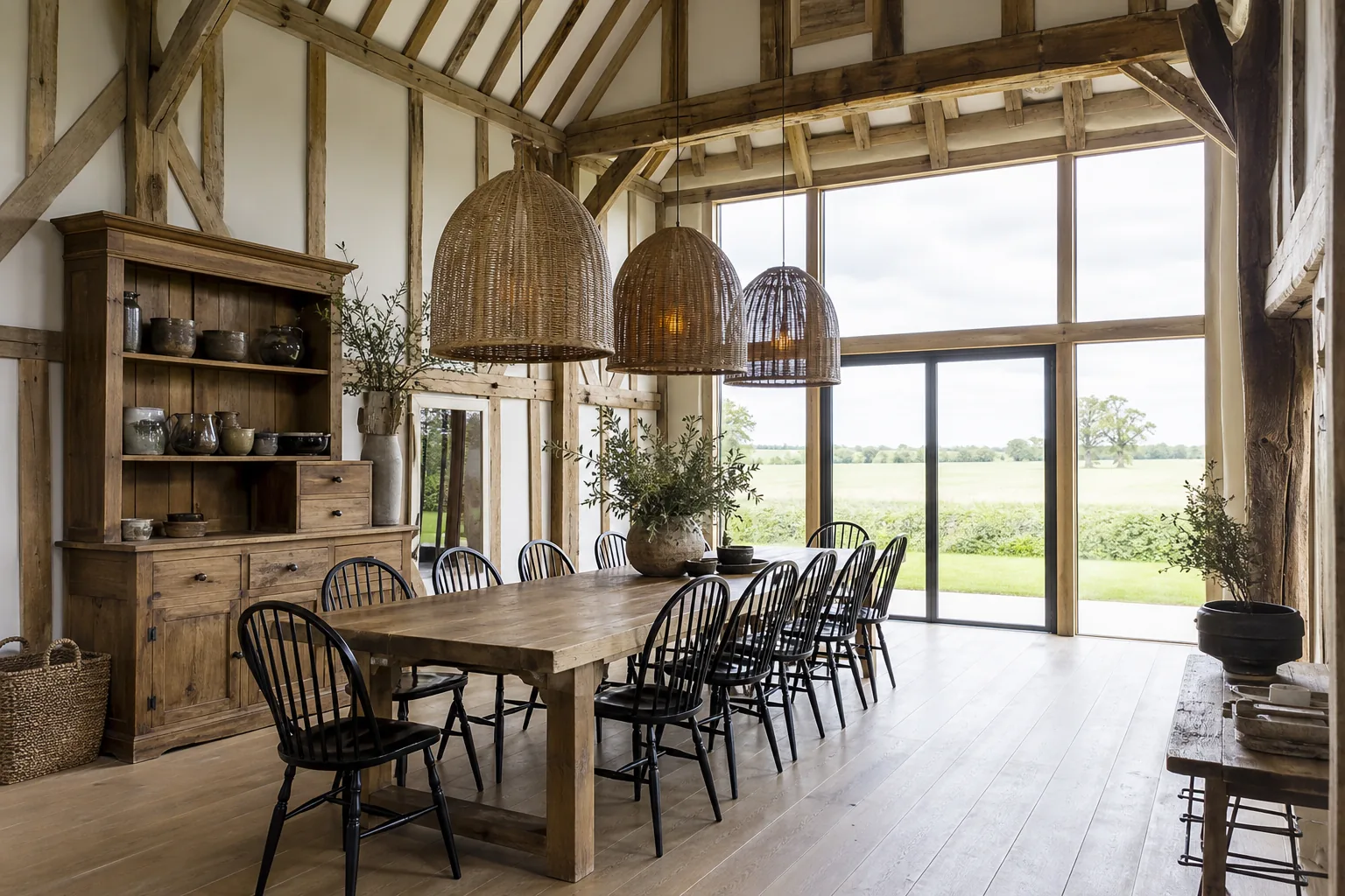 Barn Conversion Dining Room under an Oak Frame, Lavenham, Suffolk