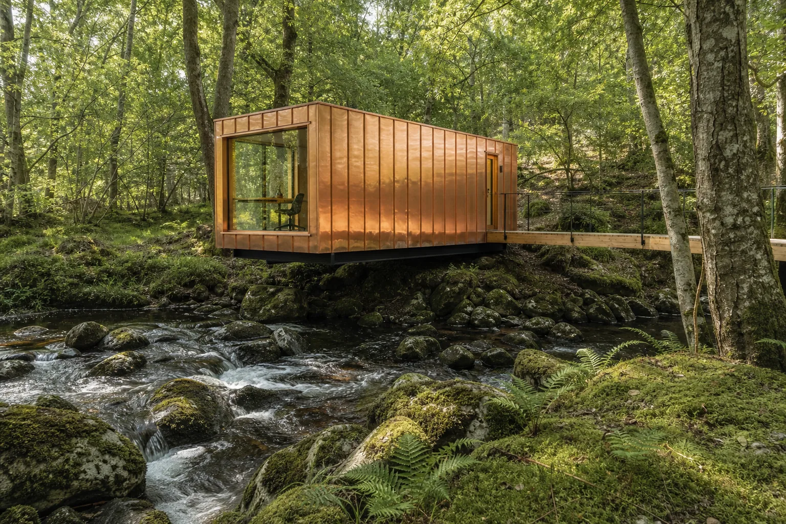 Copper Clad Studio Over a Mountain Stream, Crickhowell, Powys