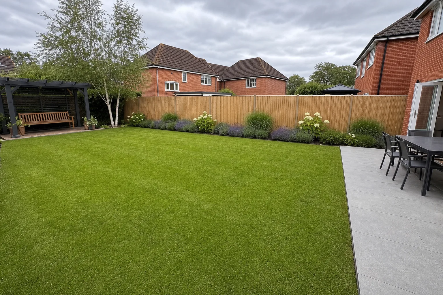 Family Garden with a New Lawn and Planted Borders in Hale, Cheshire, photo 4 of 4