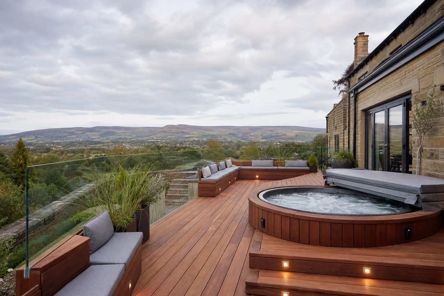 Hardwood Deck and Hot Tub Terrace with Moorland Views, Ilkley, West Yorkshire