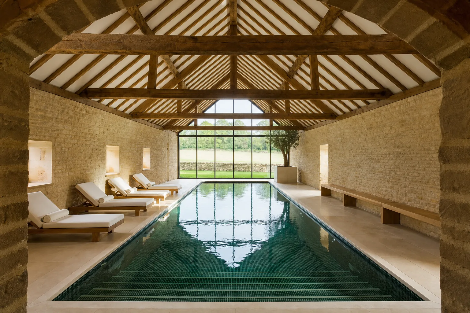 Indoor Pool in a Converted Cotswold Stone Barn, Chipping Campden, Gloucestershire