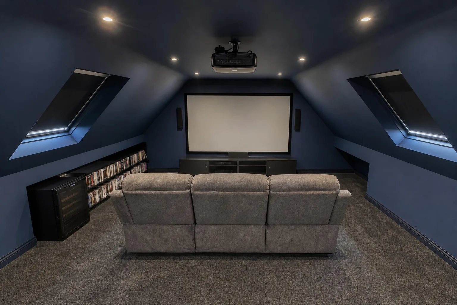 Loft Cinema Room with a Projector Screen in Sutton Coldfield, West Midlands, photo 1 of 3