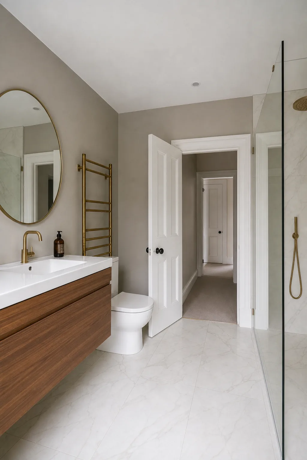 Marble Effect Bathroom with a Freestanding Bath in Roath, Cardiff, photo 2 of 4