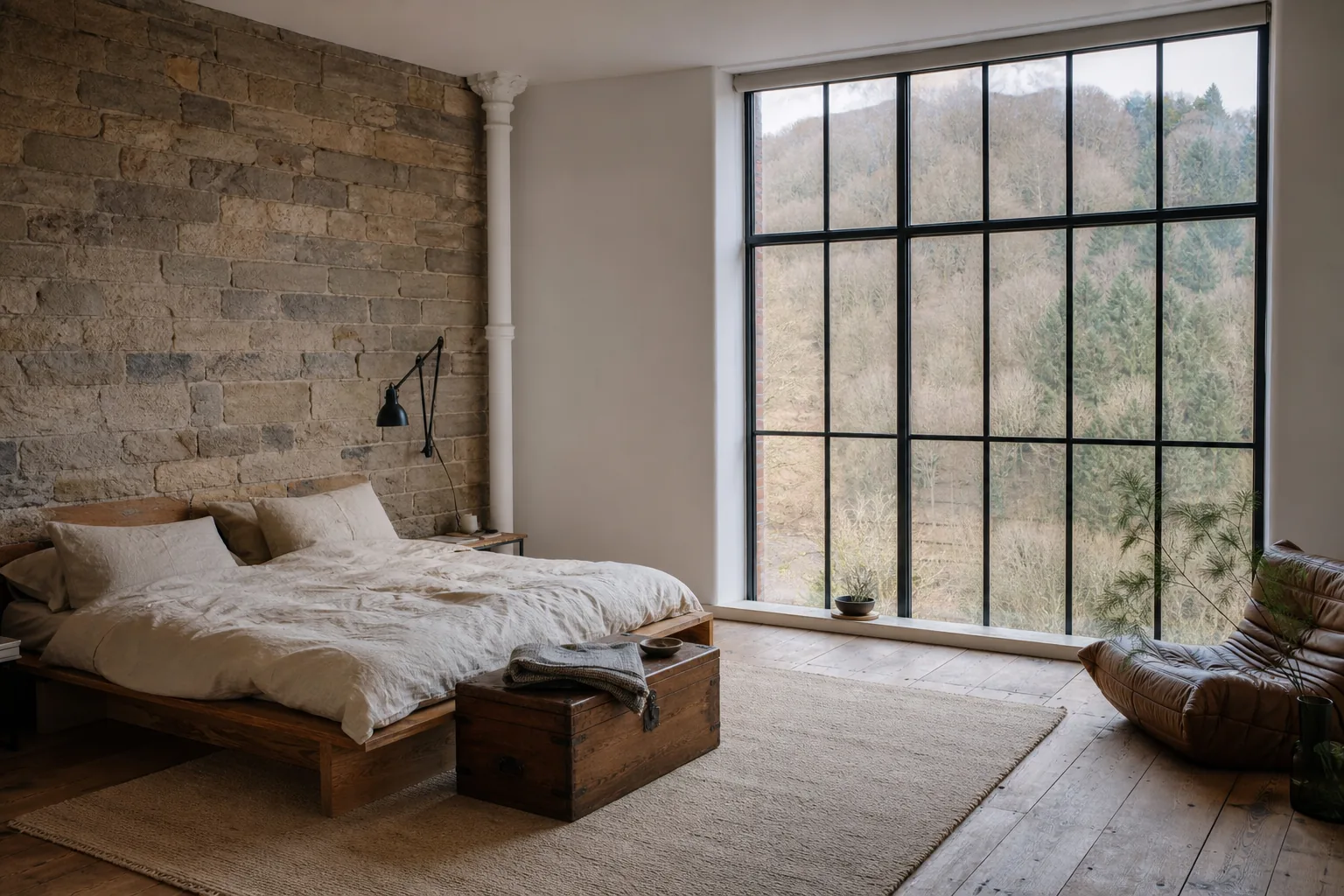 Bedroom in a Converted Victorian Mill Apartment, Hebden Bridge, West Yorkshire