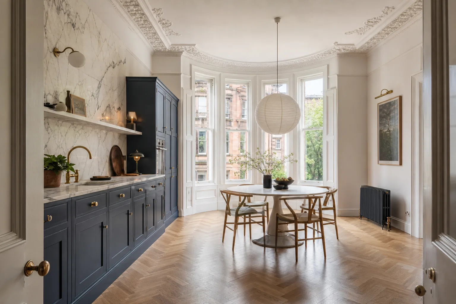 Navy Kitchen Diner in a Tenement Flat, Hyndland, Glasgow