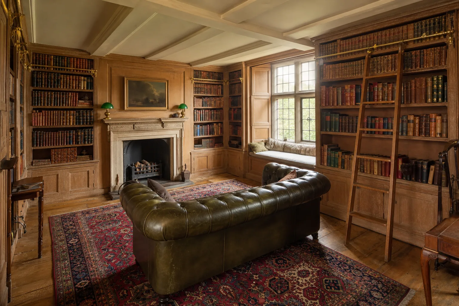 Oak Panelled Library Snug with an Open Fire, Ludlow, Shropshire