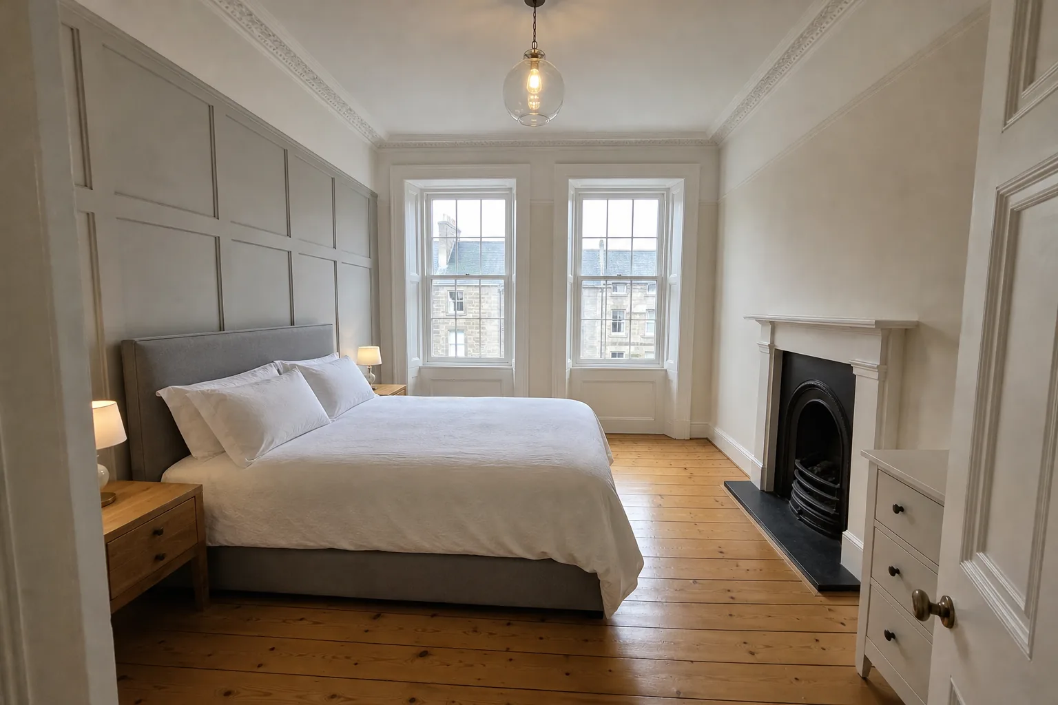 Victorian Bedroom with a Restored Fireplace and Panelled Wall, Rosemount, Aberdeen
