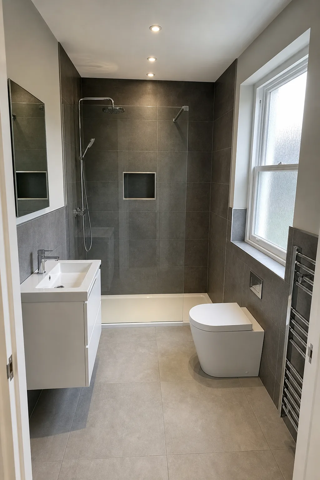 Slate Grey Shower Room in a Tyneside Flat, Low Fell, Gateshead