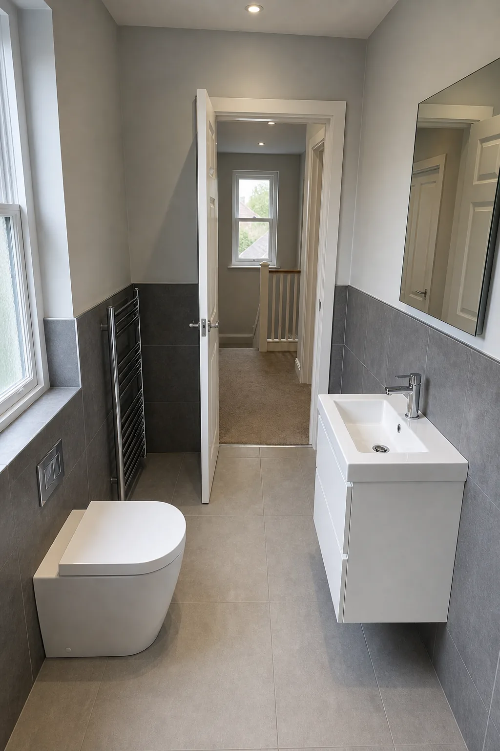 Slate Grey Shower Room in a Tyneside Flat in Low Fell, Gateshead, photo 2 of 3