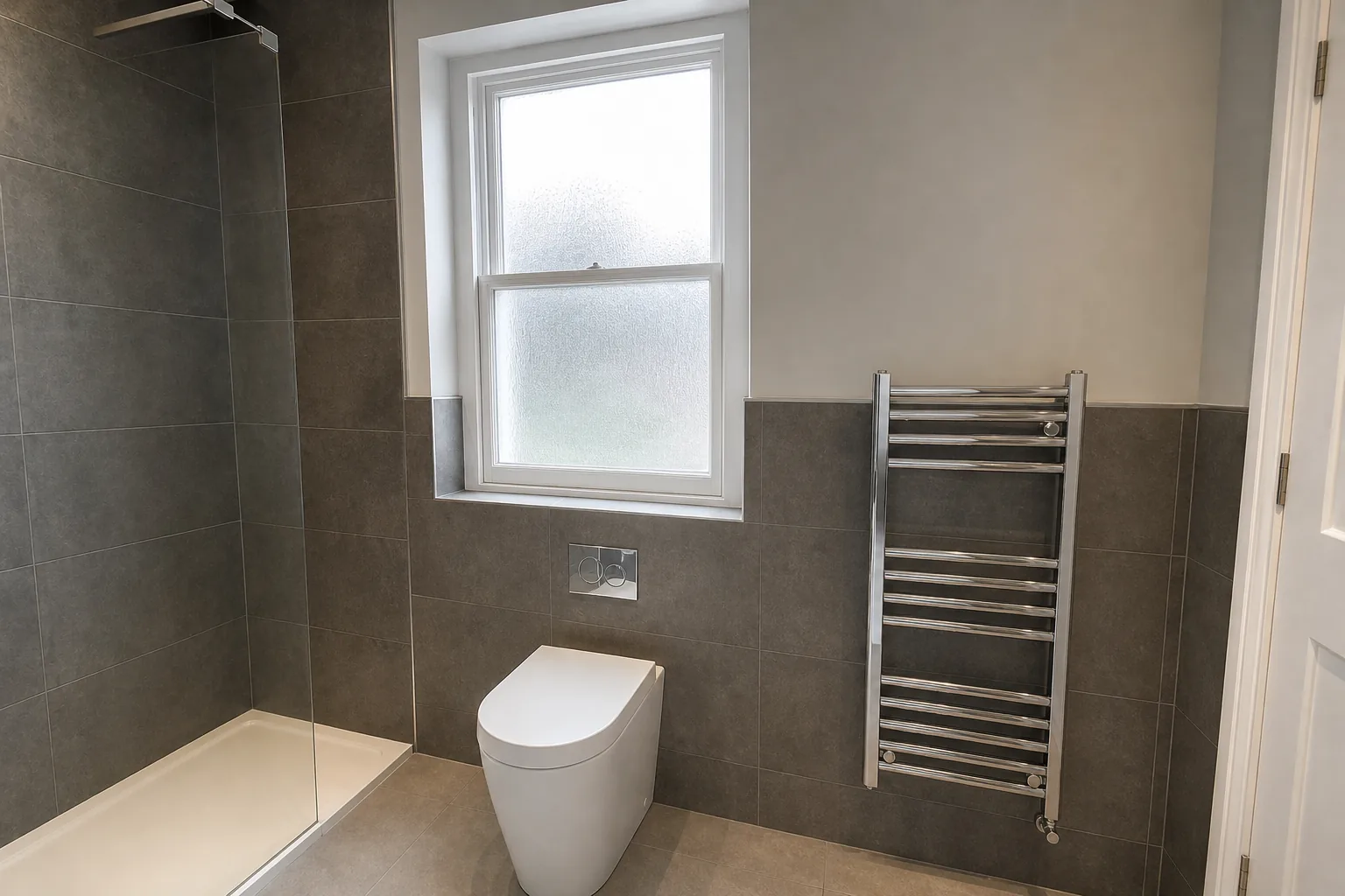 Slate Grey Shower Room in a Tyneside Flat in Low Fell, Gateshead, photo 3 of 3