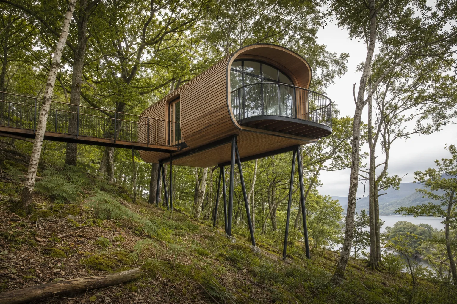 Guest Tree House on Stilts Above a Lake District Wood, Windermere, Cumbria