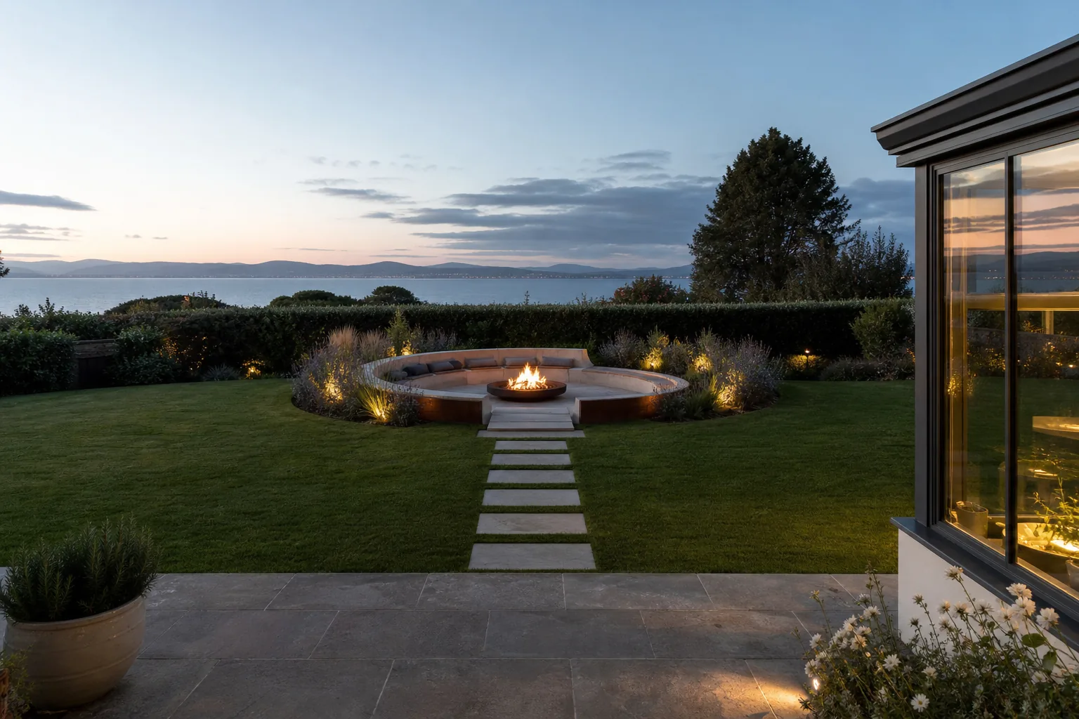 Sunken Fire Pit Garden with Built In Seating, Holywood, County Down