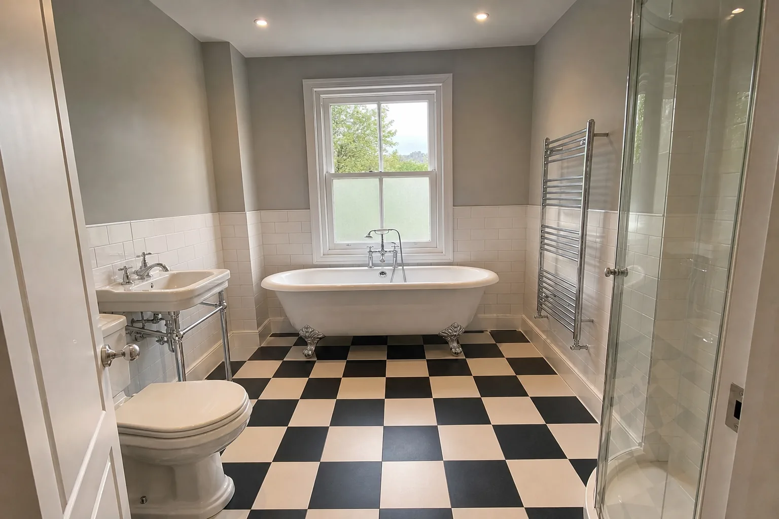 Victorian Bathroom with a Roll Top Bath and Metro Tiles, Kings Heath, Birmingham